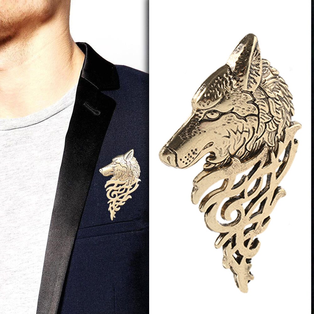 Insignia de lobo Punk para hombre, broche de solapa, Pin de camisa, traje, Collar, joyería, decoración artesanal