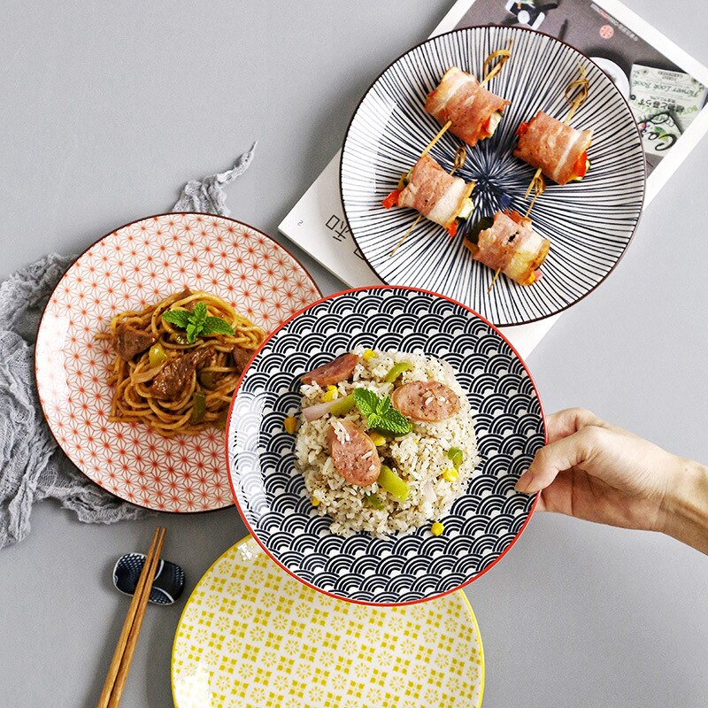 Assiettes à dîner rondes en céramique 8 pouces sous glaçure, plat à gâteau à Dessert, plateau de service japonais, récipient pour Steak, vaisselle de cuisine