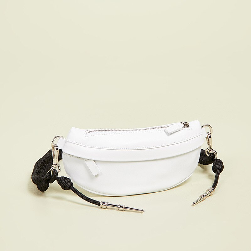 Women's Waist Bag PU leather Rope Knot Fanny Pack Bananka Travel Leisure bum bag Women Catwalk Belly Band Belt bag: White black rope