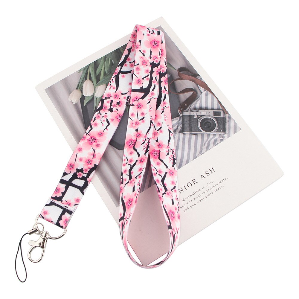 Correa para llavero con de flores rosas, cordón para llaves, tarjeta de identificación, soporte para llave, collar, accesorios de cinta