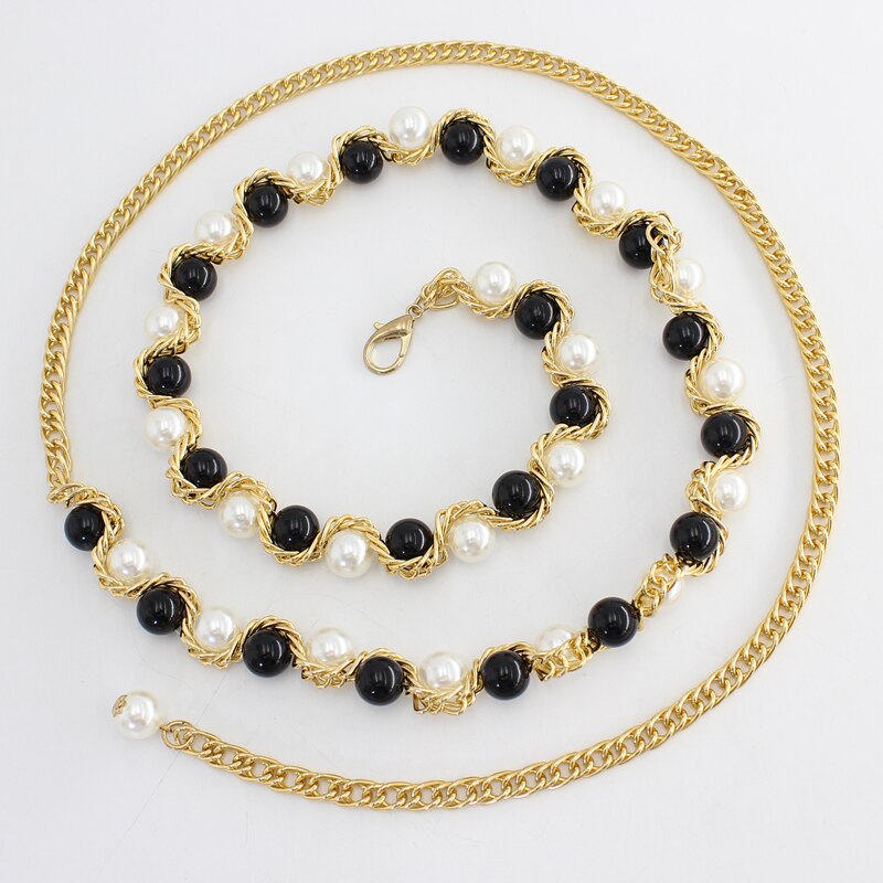 2022 hanfu belt women simulated pearl belts alloy chain belts waistband women dresses clothing female accessories: color1