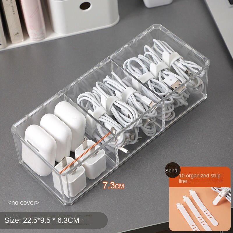 Boîte de rangement de câbles de données, bureau disposé le chargeur gestion des câbles artefact acrylique Transparent avec couvercle organisateur: 3