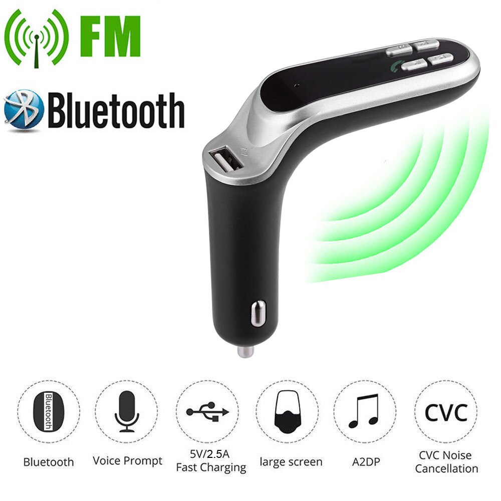 Transmetteur FM sans fil | Kit Bluetooth pour voiture, chargeur G7, mise à niveau vers C8 AUX, lecteur de musique sans fil mains libres pour voiture: Gris