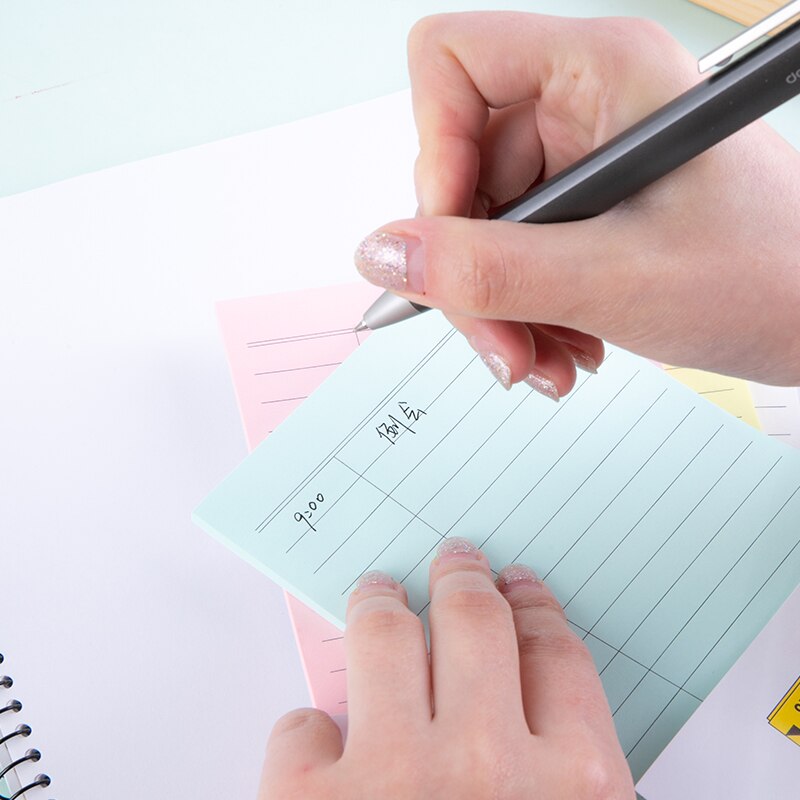 2 Sizes 76x76mm 102x152mm Sticky Note Paper With Black Lines 40/100Sheets Meeting Job School Homework Record Note Deli 21526