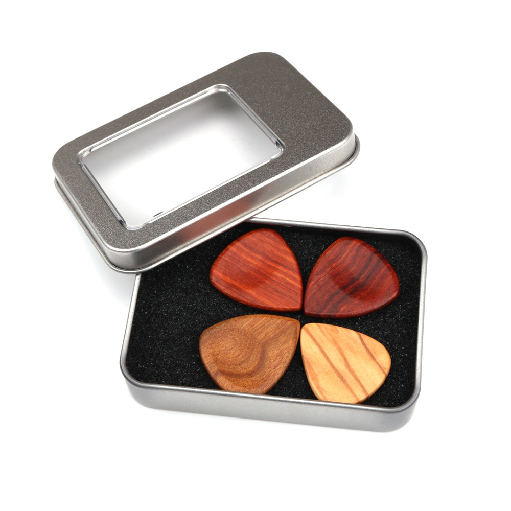 Guitar Picks Iron Pick Box Holder Collector with 4pcs Different Wood Picks Mediator for Guitar Accessories & Parts guitar tool: Style 1
