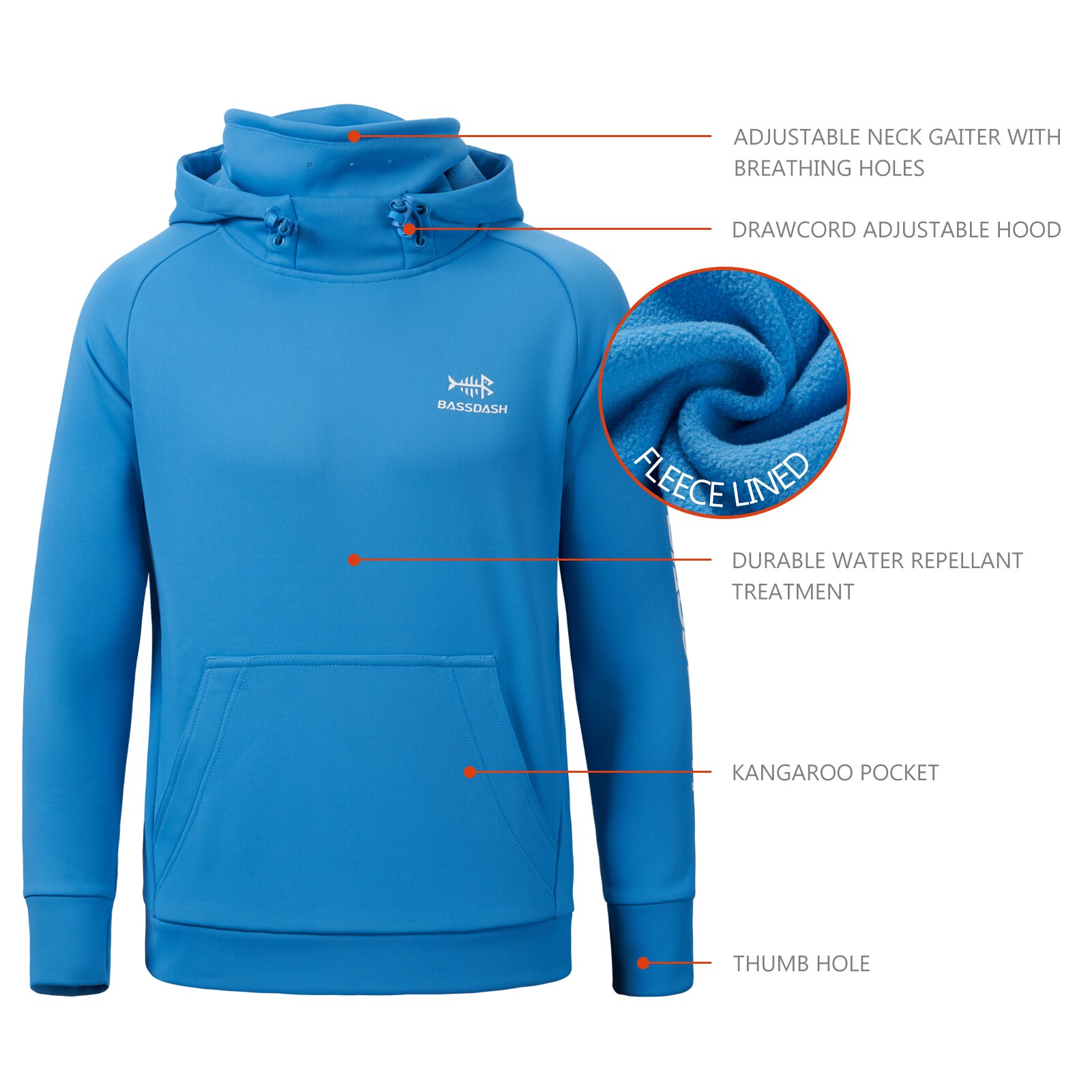 Bassdash Youth Fishing Fleece Hoodie with Mask Water Resistant Kids’ Performance Sweatshirt FS18Y