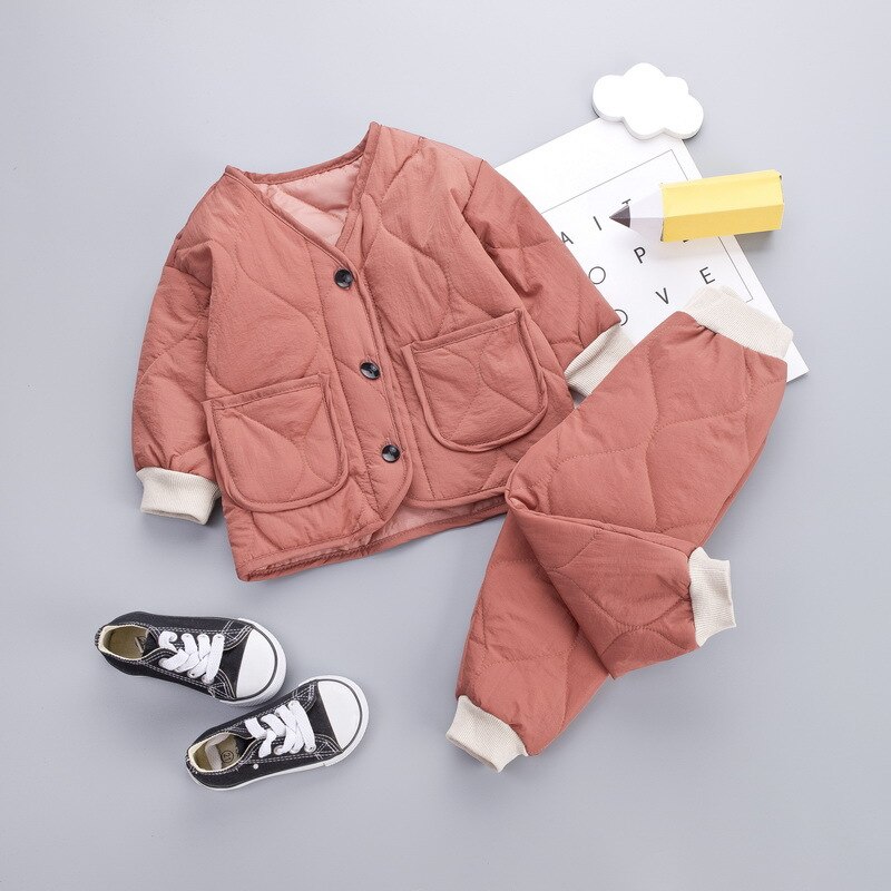 Winter Kinderen Mode Houden Warme Kleding Kids Jongens Meisjes Dikker Jas Broek 2 Stks/sets Baby Baby Casual Kleding: Pink / 4T
