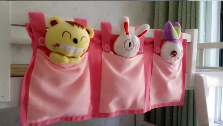 Tecknad hängande förvaringsväska barnsäng kant hängpåse skyddsräcke förvaringsväska babyblöjor hängpåse sovsal ditty bag h: 7 stycket rosa