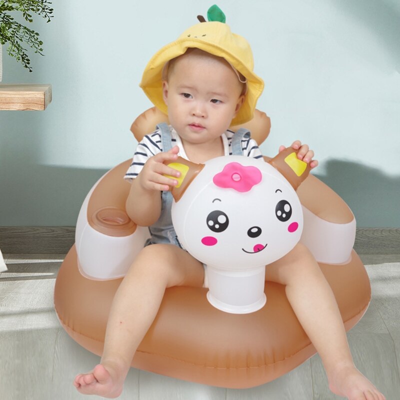 Infant Baby Inflatable Dining Chair Sofa Anti-Fall Foldable Inflated Floor Bath Seat Cartoon Animal Toy Feeding Learning Stool