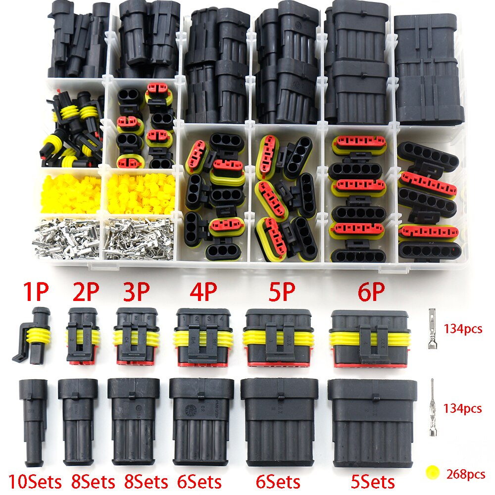 Vattentäta kopplingar kit bilkabel snabbkoppling elektrisk i bil kablar auto tätning uttag 1 2 3 4 5 6 stifts plug kit sätt: 622 st
