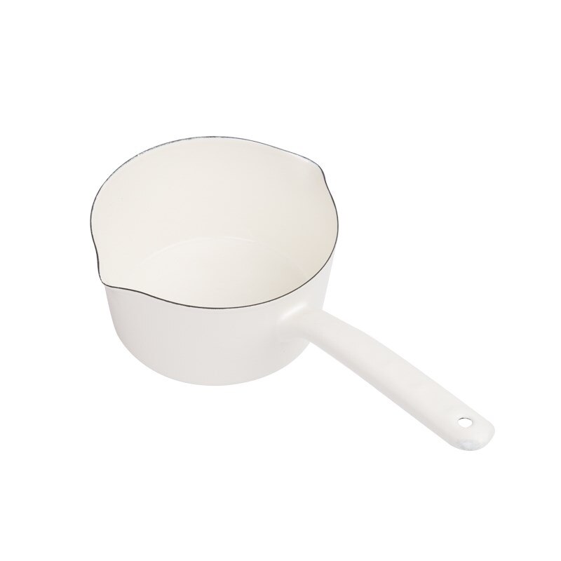 Casserole de cuisine à Long manche pour une personne | Casserole à lait en émail blanc de Style japonais, casserole de cuisine, fait-tout pour aliments pour bébé: A
