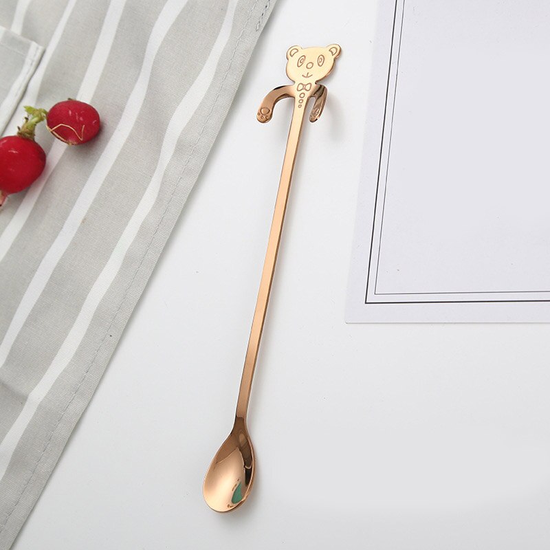 20 cm Panda lindo cuchara de café de acero inoxidable cuchara con forma de Panda cucharadita de postre de cuchara helado Mini vajilla de cucharas: rose gold