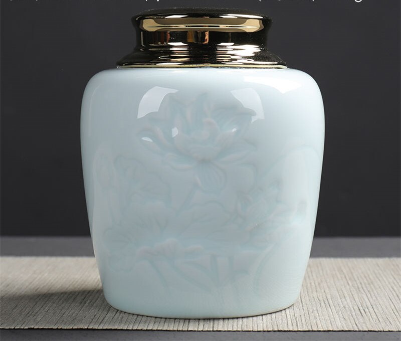 Stor kapacitet keramiske teopbevaringsdåser forseglet gryde til køkken krydderier organisator celadon porcelæn te kaffekrukker tank 9 stile: 04-11.8 x 13.5cm