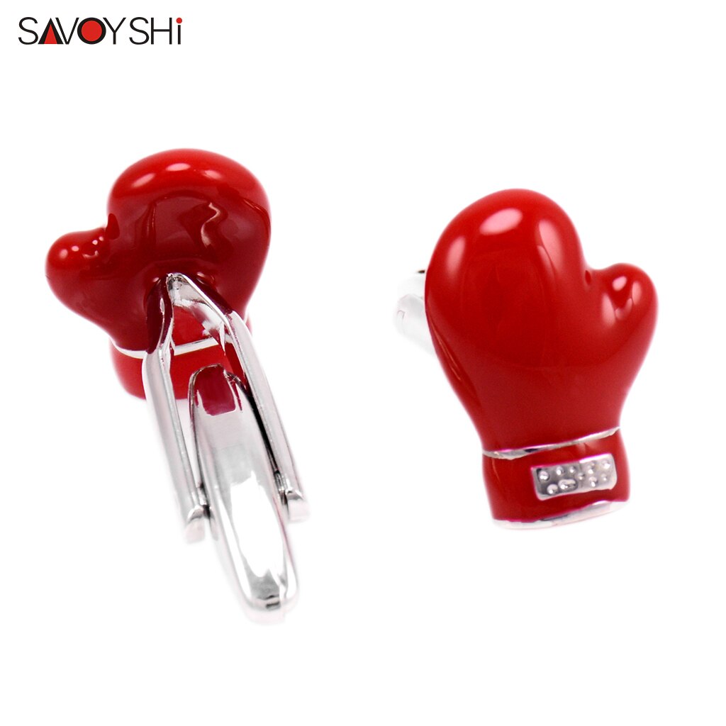 SAVOYSHI Special Cufflinks for Mens Shirt Cuffs Red Enamel Boxing Gloves Model Cuff links Free carving name