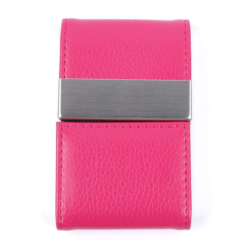 Men Women Wallet Metal Leather Credit Card Holder Double Open Business Card Business Name Card Holder Organizer: hot pink