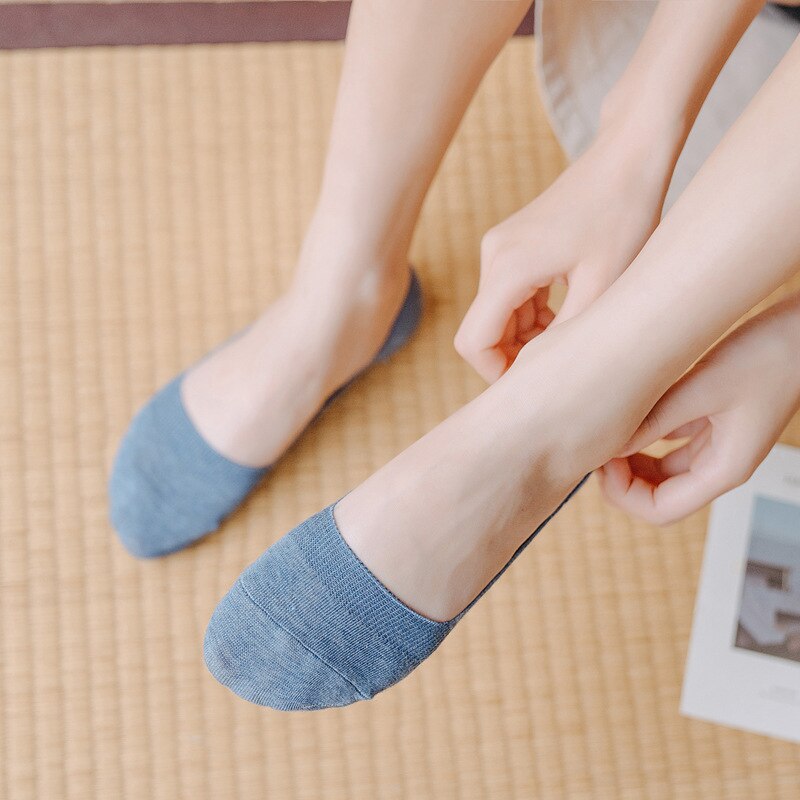 Women Cotton Invisible No Show Socks Non-slip Summer Solid Color Girls Ladies Ankle Thin Slipper Short Boat Socks
