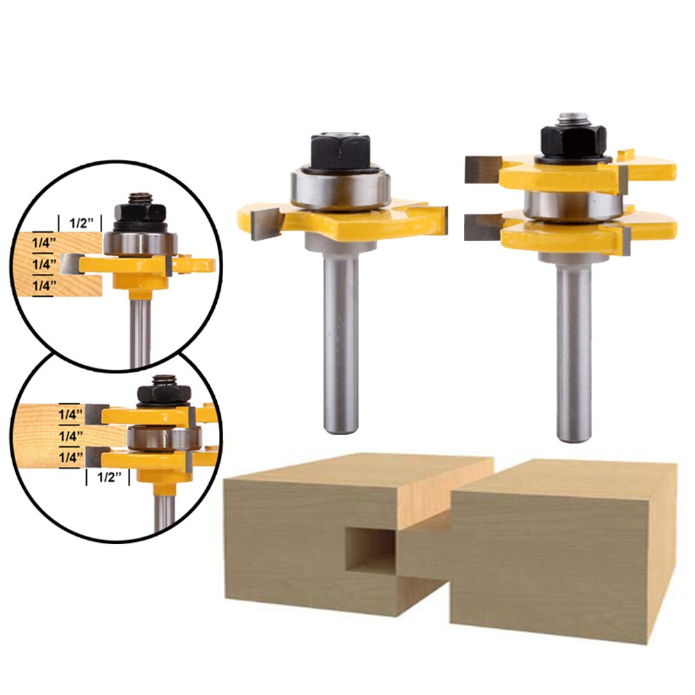 Dizainlife 2 Pcs 6/8Mm Schacht Hout Frees Frees Set Tong & Groef Gezamenlijke Montage T-Slot Frees Houtbewerking