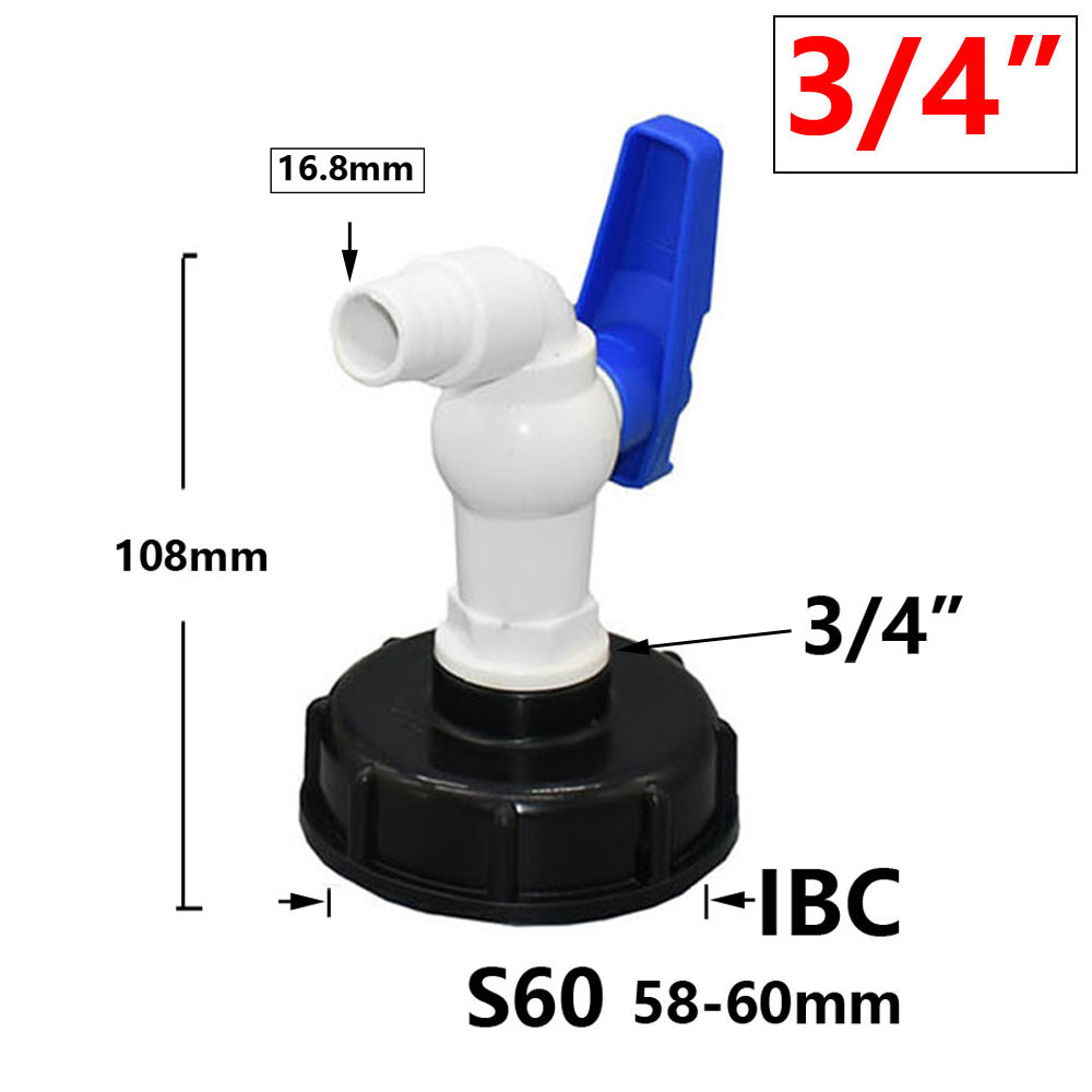 IBC Tank Tap Adapter Valve S60X6 Coarse Thread Garden Quick Connect Faucet 1/2 3/4" Male Tank Tap Accessory Fitting: grey