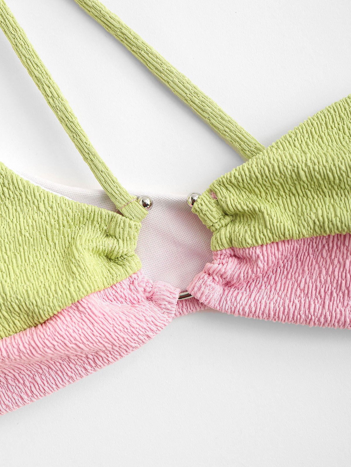 Zaful-Bikini de dos piezas para mujer, traje de baño de dos piezas con textura y un hombro, Bikini Bicolor, ropa de playa