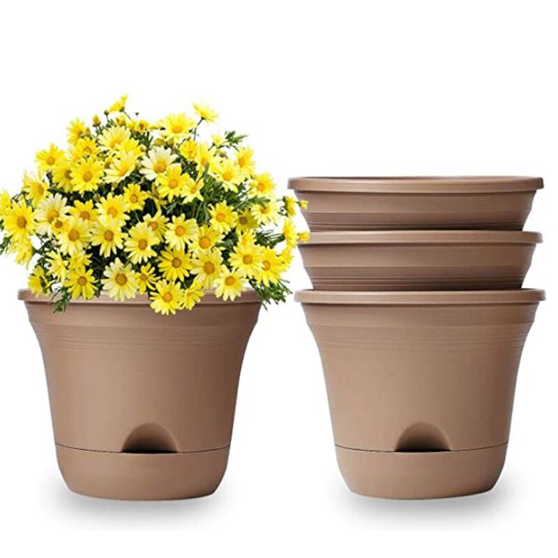 7.5 Inch with Tray, 4 Automatic Watering Flower Pots for Plant Growth: Brown