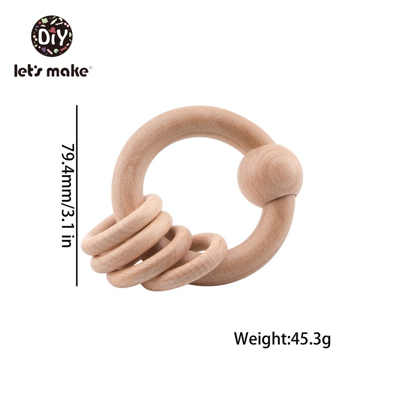 Let's Make Baby Toys Rattle Beech Wooden Teething Ring Bed Bell Children Latex Free 1pc Educational 4-6 Months Teether Baby