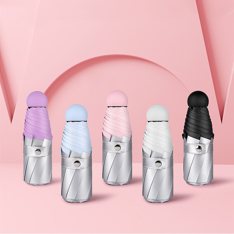 Mini Pocket Titanium Silver Glue 5 Fold 8 Ribs Umbrella Sun Protection Rain Windproof Folding Umbrellas For Woman Man