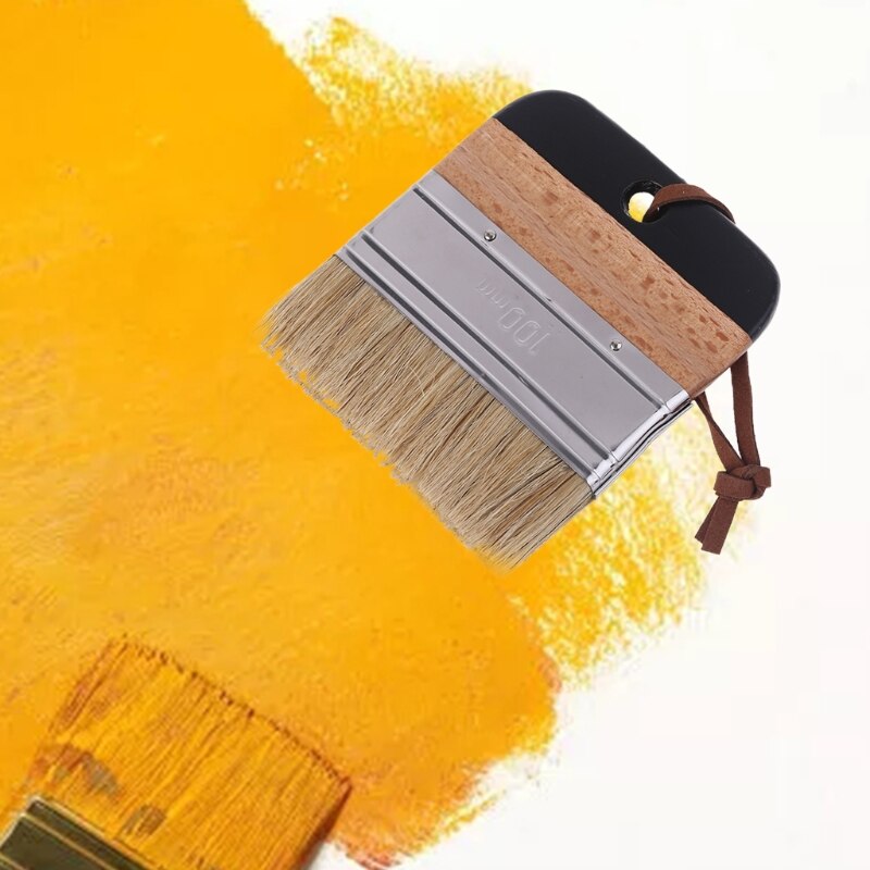 Pincel plano ancho para pintura y cera, brocha ergonómica con mango de madera, cerdas naturales