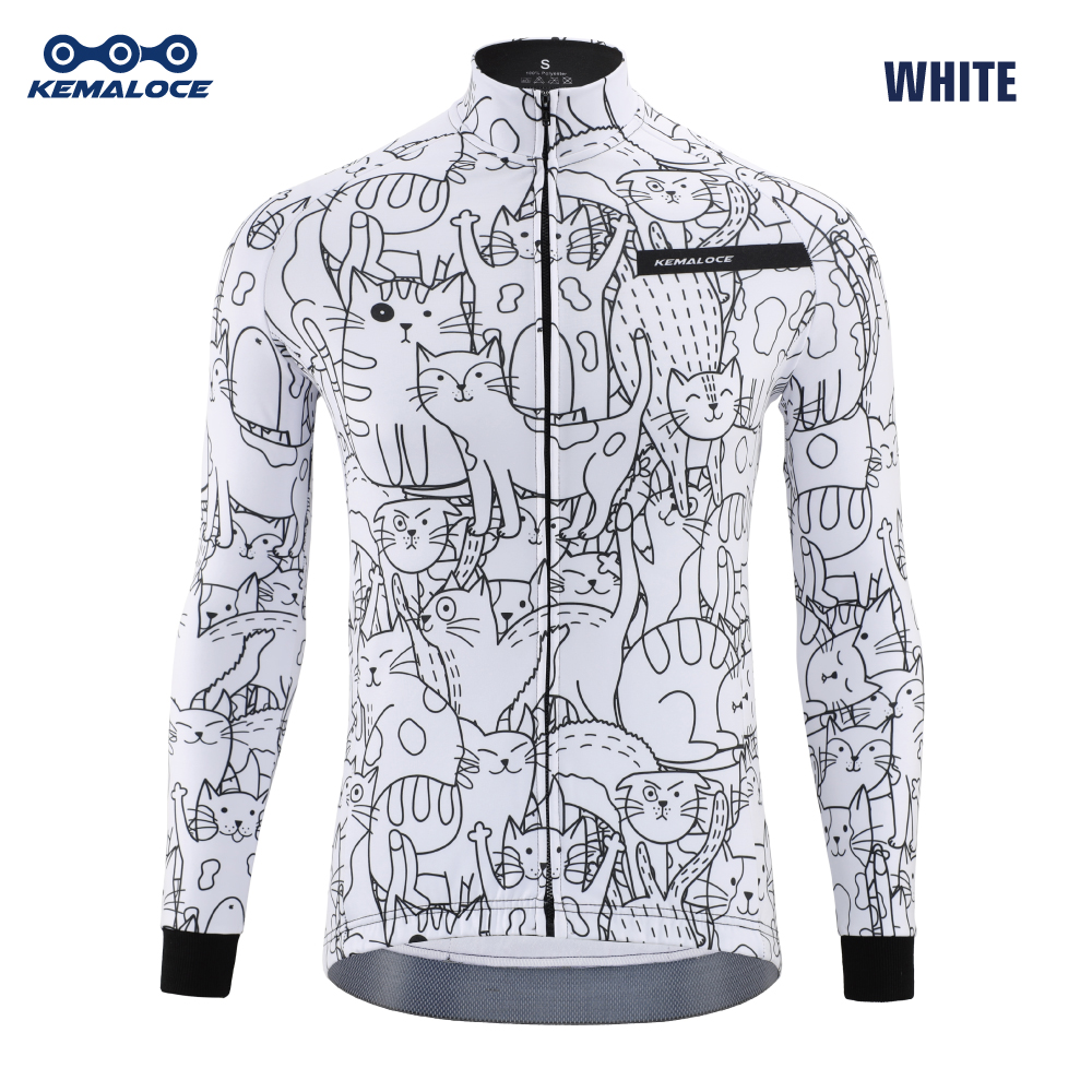Kemaloce Winter Wielerjassen Heren Fleece Lange Mouwen High End Bike Jacks Zwart En Wit Thermisch Stof Mtb Fietskleding: 4XL / WHITE