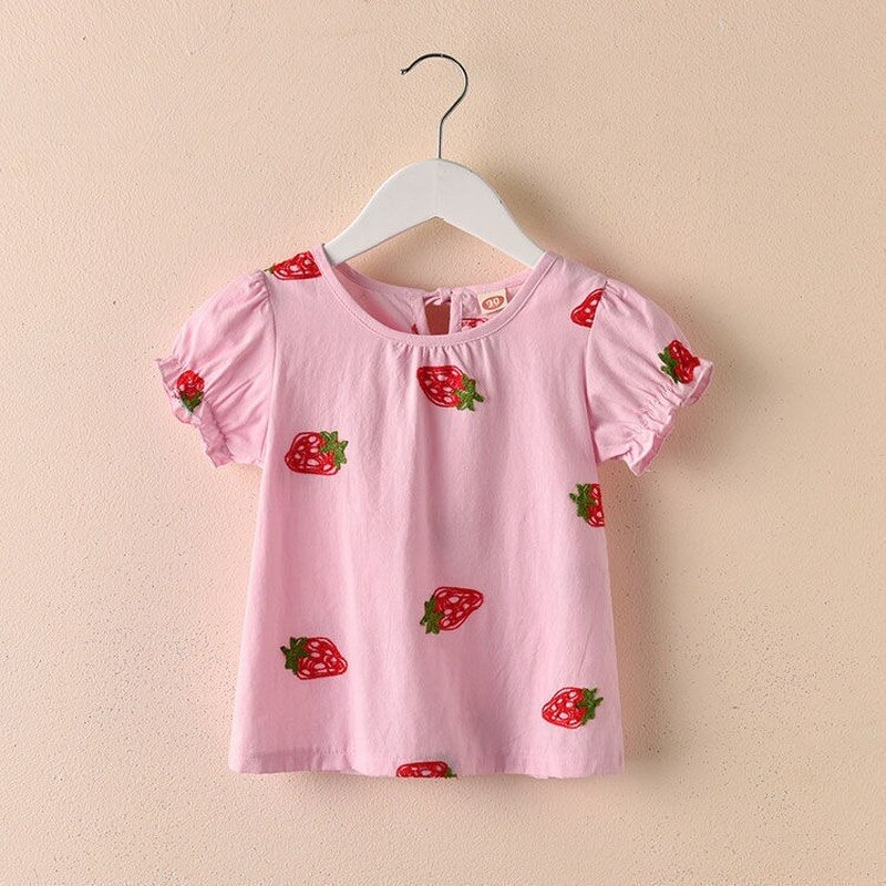 2021 estate nuove camicette da bambina camicia da bambino in cotone con stampa di fragole manica corta carino abbigliamento Casual per bambini camicie abito