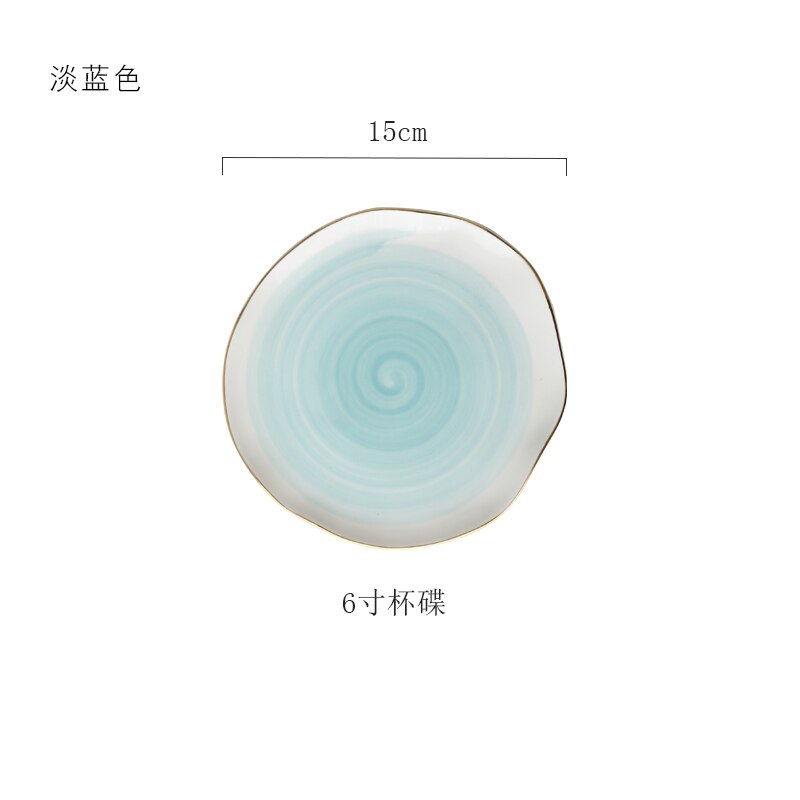European Style Gold Rim Spot Ceramic Plate Rice Dish Fish Dish Steak Dish Western Dish Dessert Plate Tableware Set Decoration: 6 inch plate blue