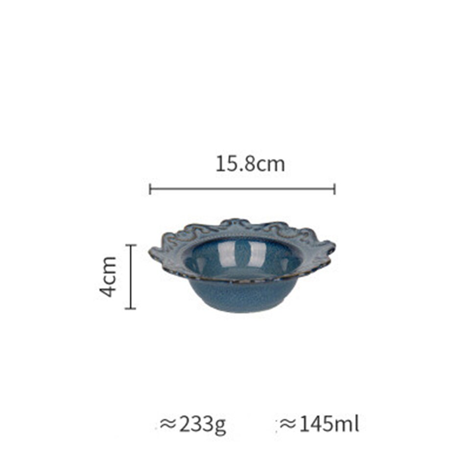 Vintage Relief Glazed Ceramic Food Dish Plate Fruit Dessert Plate Dish Meal Pasta Plate Soup Noodle Bow Plate Dishes Dinnerware: SKU-04