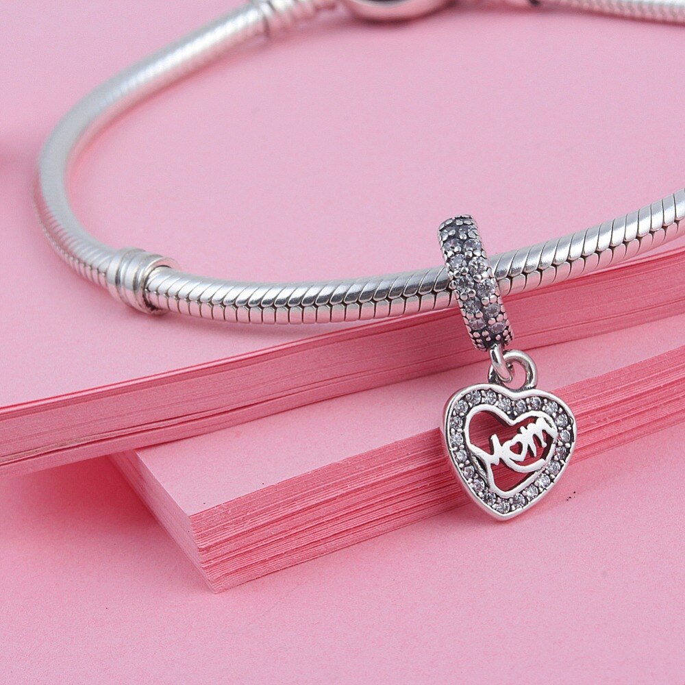 925 Sterling Silber Kristall Herz bilden knapp Mama Reize Perlen Europäischen DIY Perlen Schlange kette Charme Armbinde