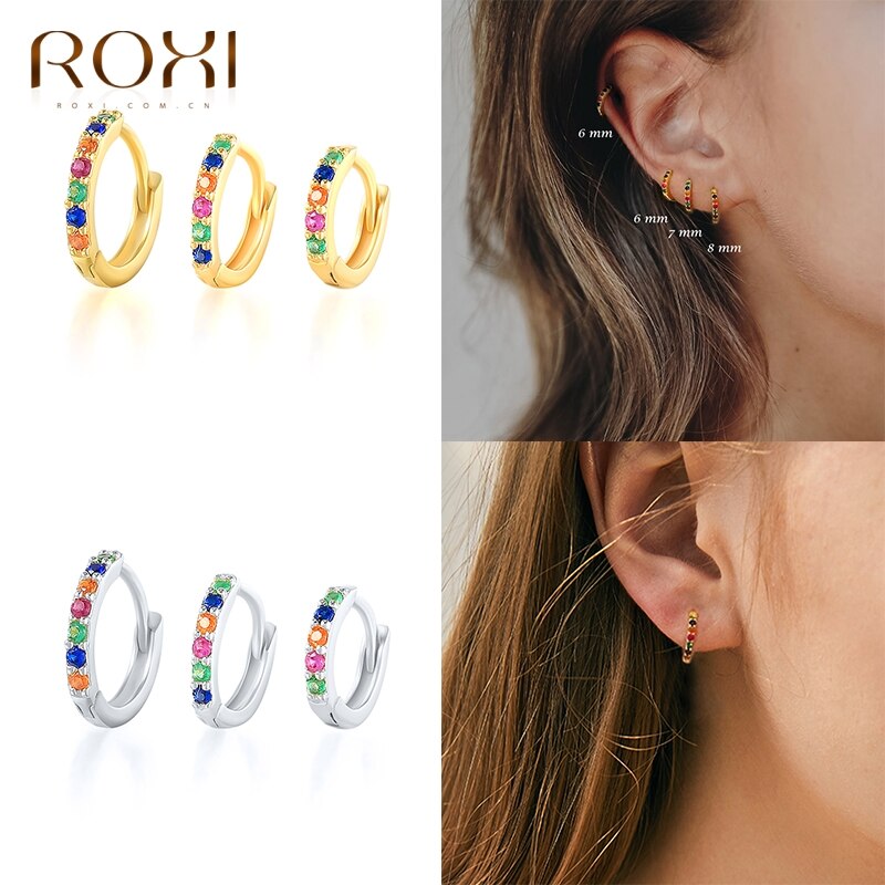 Roxi 925 Sterling Zilver Dames Oorbellen Kleurrijke Zirkoon Huggie Ear Piercing Hanger Hoop Oorbellen Sieraden Pendientes Plata 925