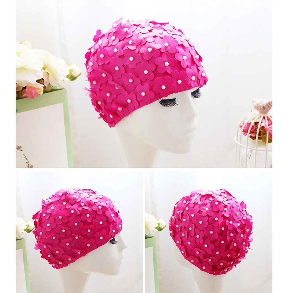Flower Swimming Cap 3D Bathing Cap Petal Pearl Long Short Hair Swim Pool Cap Pure Handmade Cloth Cap