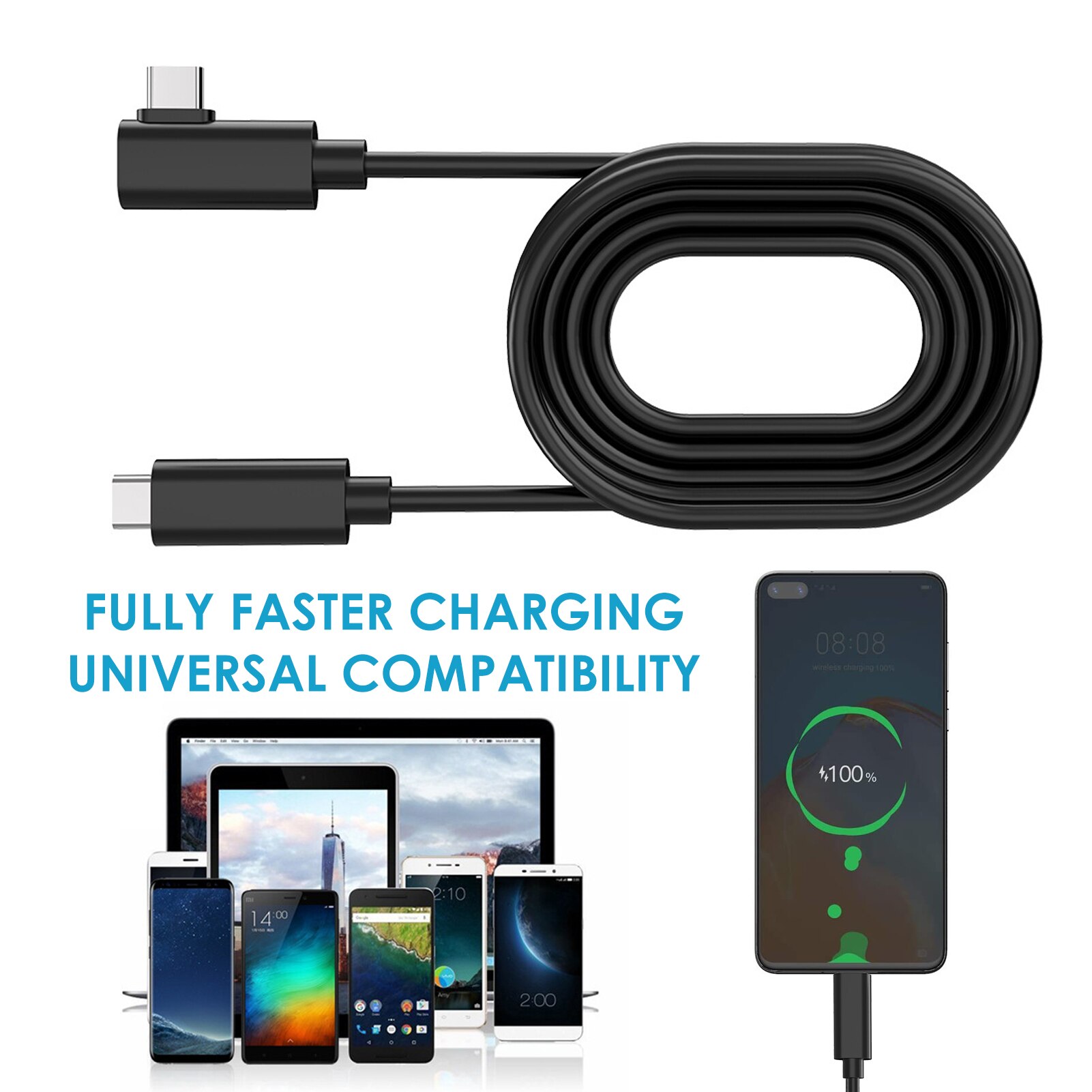 Datakabel Usb Type-C Aansluitsnoer Voor Oculus Quest Vr Vr Link Type-C Kabel Usb3.1 Type-C 90 Graden Side Bocht Vr Accessoires