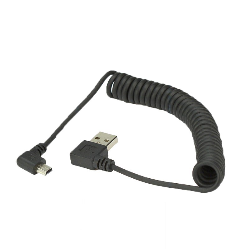 90 Graden Usb Mini Usb Kabel Haaks Usb A Male Naar Mini Usb Haaks Mannelijke Lente Intrekbare Kabel sync Data Cabo 1M: both ends angled