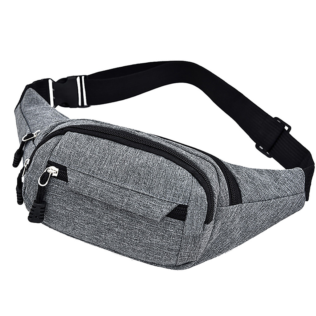 Mannen En Vrouwen Taille Tas Eenvoudige Leisure Pure Kleur Taille Packs Mode Oxford Sport Fitness Taille Packs Bag: Grijs