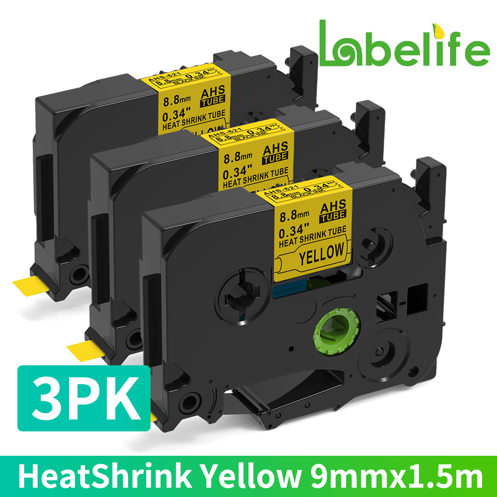 3PK Multisize HSe-231 Kompatibel für Bruder Industrielle Wärme Schrumpfen Rohr Bänder HSE-231 HSE-221 HSE241 251 211 631 für Kabel wickeln: 3P 621 Gelb 8.8mm