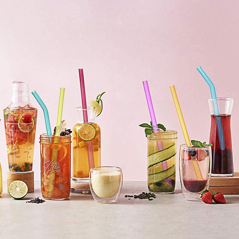 Deouny 8 stk genanvendelige gennemsigtige glasrør forskellige farver drikker til milkshakes juice juice drinks smoothies boble-te-rør