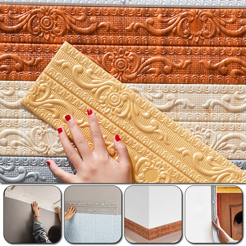 3D Foam Muur Rand Strip Stickers Zelfklevende Waterdicht Plafond Decoratie Plint Hoek Taille Lijn Sticker