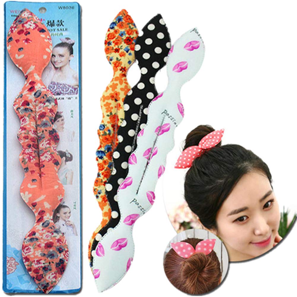 1PC Furling dziewczyna kwiatowe kropki usta styl Bunny uszy magiczna gąbka stylizacja włosów Bun Maker Twist zalotka włosów akcesoria