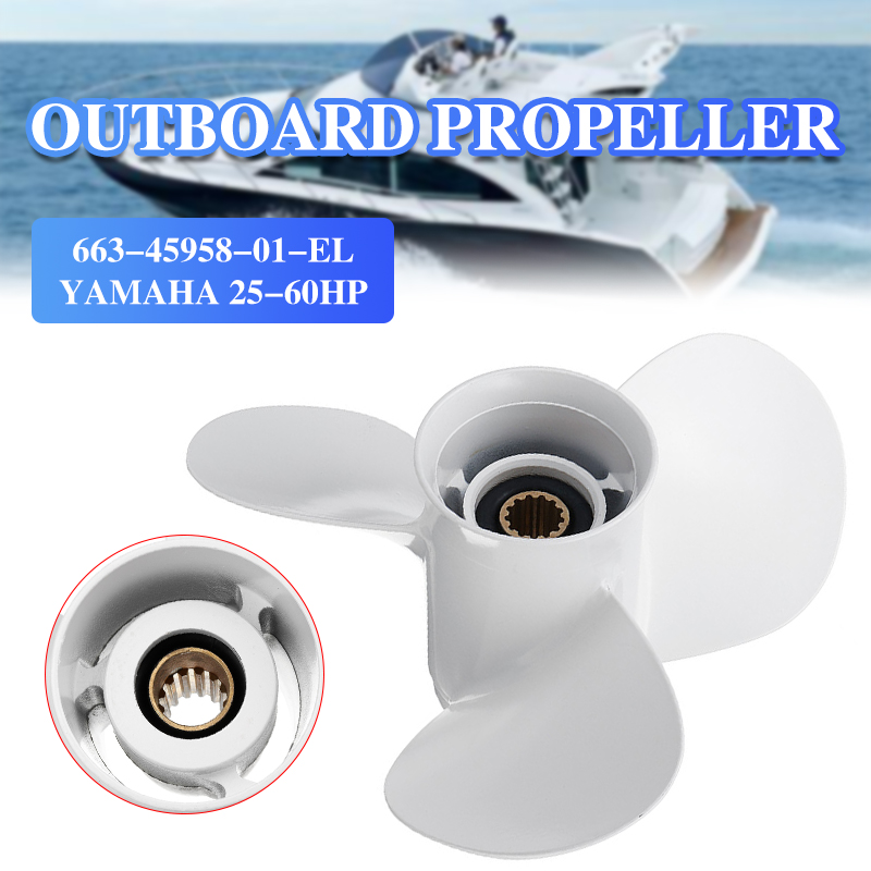 11 1/4 x 14 båt utombordare propeller för yamaha 25-60hp 663-45958-01- el marin propeller 13 spline tand vit aluminium