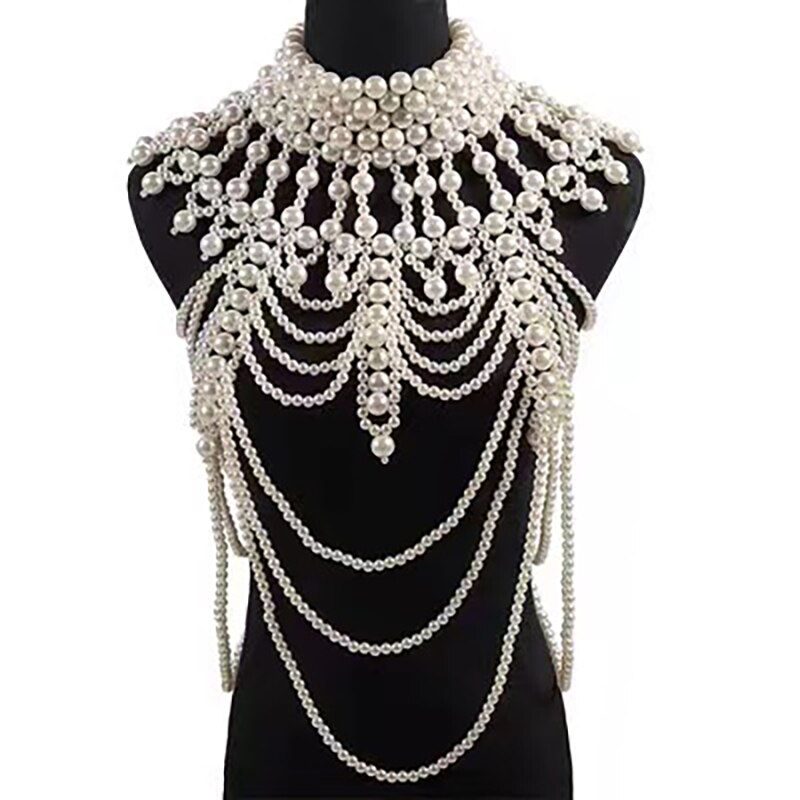 Jahrgang Hochzeit Kleid Perle Schulter Kette Schmuck handgefertigt Nachahmung Birne Necklacel Luxus Große Größe Körper Kette