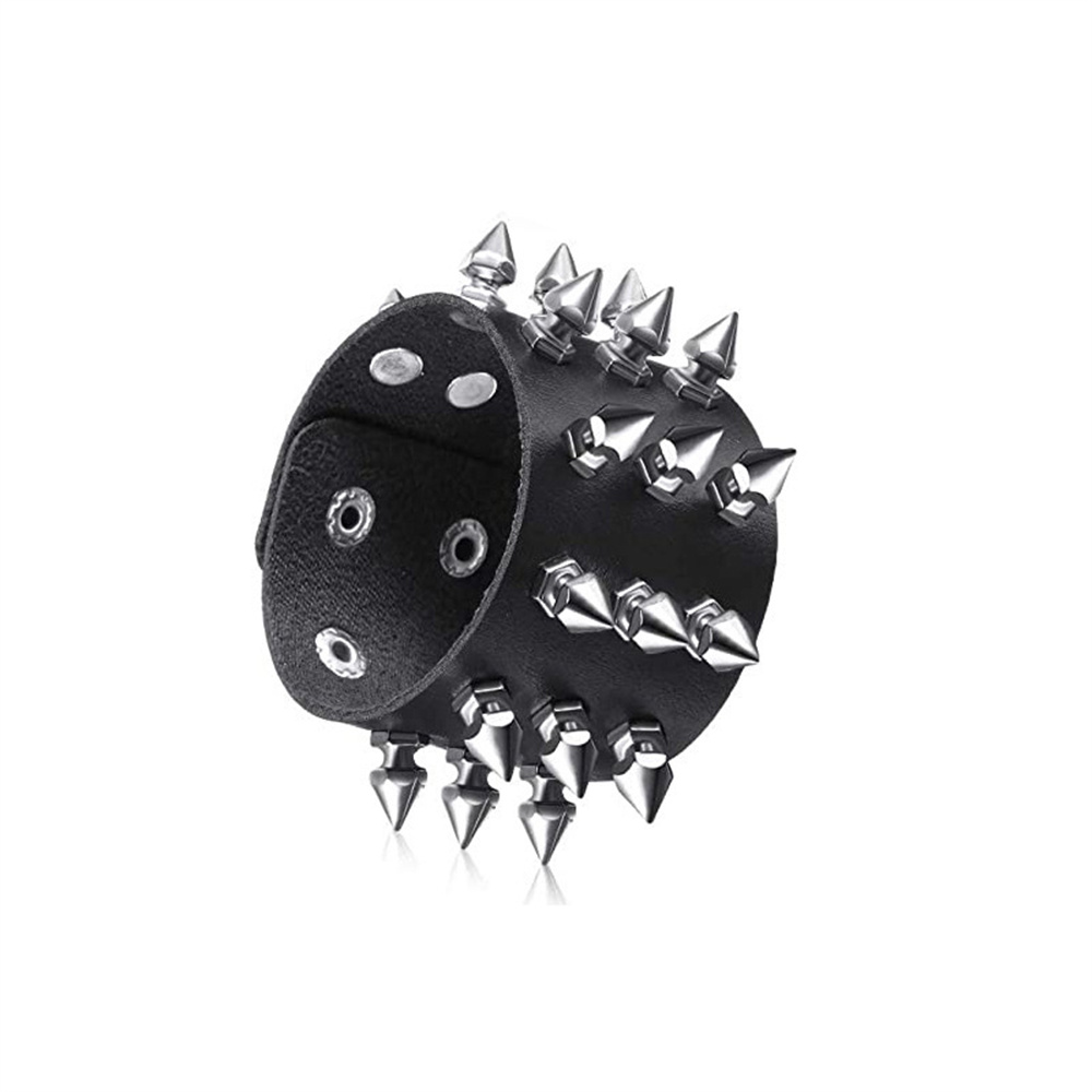Punk Rock Studded Bracelet Set Spiked Leather Cuff Bracelet for Men Women 80s Wristband Emo Bracelet Adjustable: Rhodium Plated