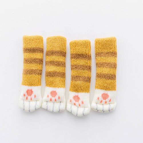 4 pçs gato pata mesa pé meias cadeira perna capas protetores de chão antiderrapante tricô meias para móveis desenhos animados decoração de casa: 2