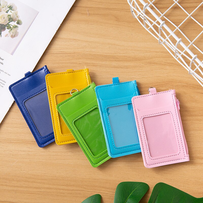 Men Women ID Card Holder Candy Color Leather Bank Credit Card Holder Wallet Box Slim Business Card Case Wallets Purse 1PCS