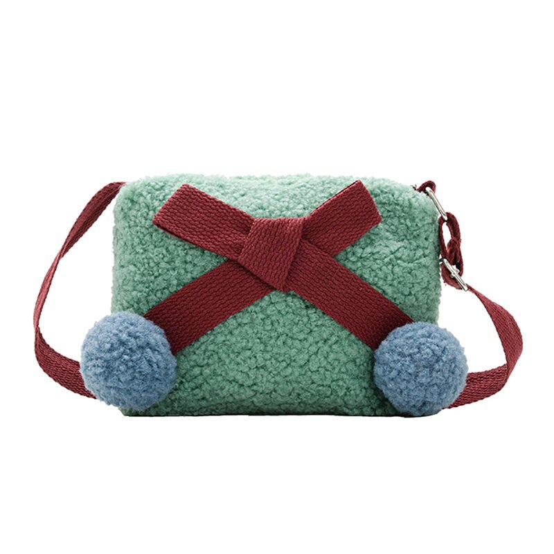 Piger børn baby sød sløjfe plys møntpunge lynlås skuldertasker mini kæde crossbody slynge messenger pose: Grøn