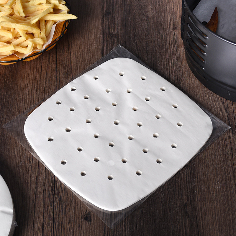 50Pcs Square Air Fryer Premium Perforated Pad Parchment Non-Stick Steaming Basket Mat Baking Cooking Oil Paper
