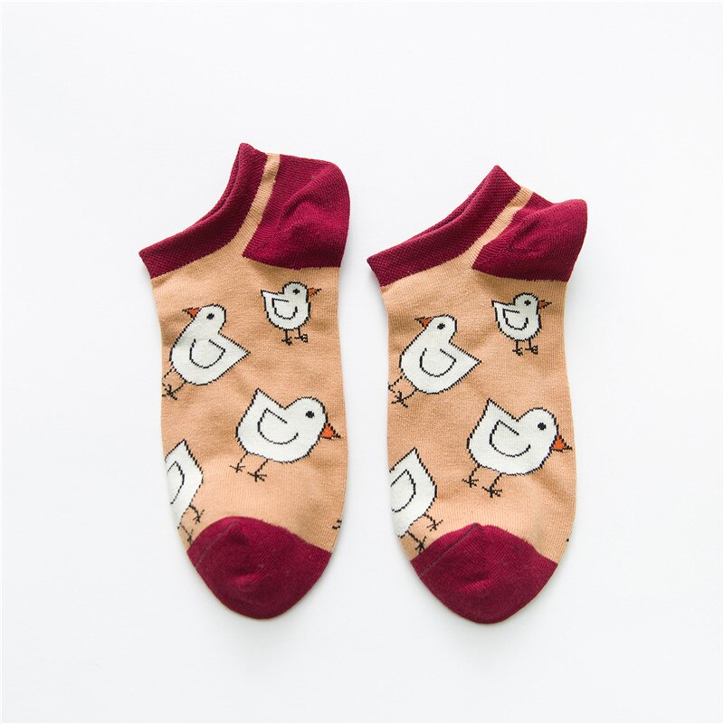 Calcetines de algodón de verano con dibujos de plátanos y frutas, calcetines de tobillo para mujeres, de corte bajo calcetines divertidos de animales, calcetines invisibles para chicas lindas felices: Chicken socks