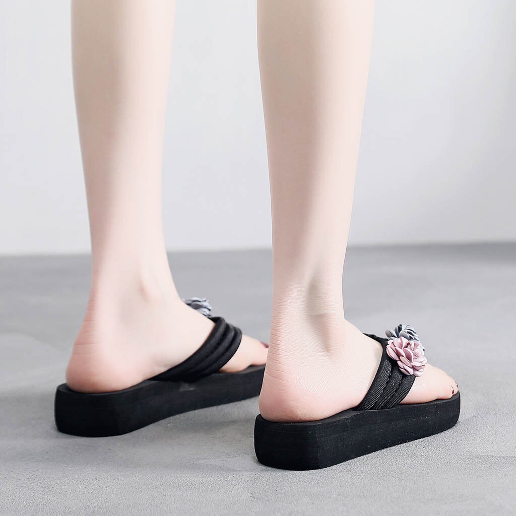Flowers Women Flip Flops Wedges Platform Sandals Women Non-slip Open Toe Summer Slippers Shoes F2